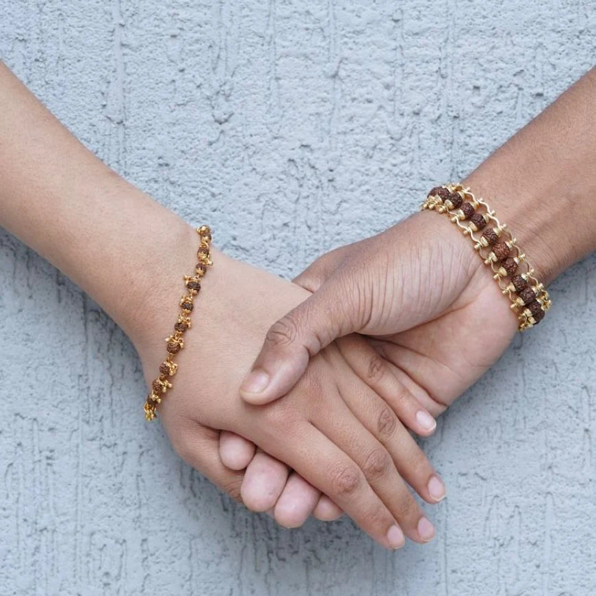 Gold Plated Modern + Elemental Rudraksha Bracelet Combo