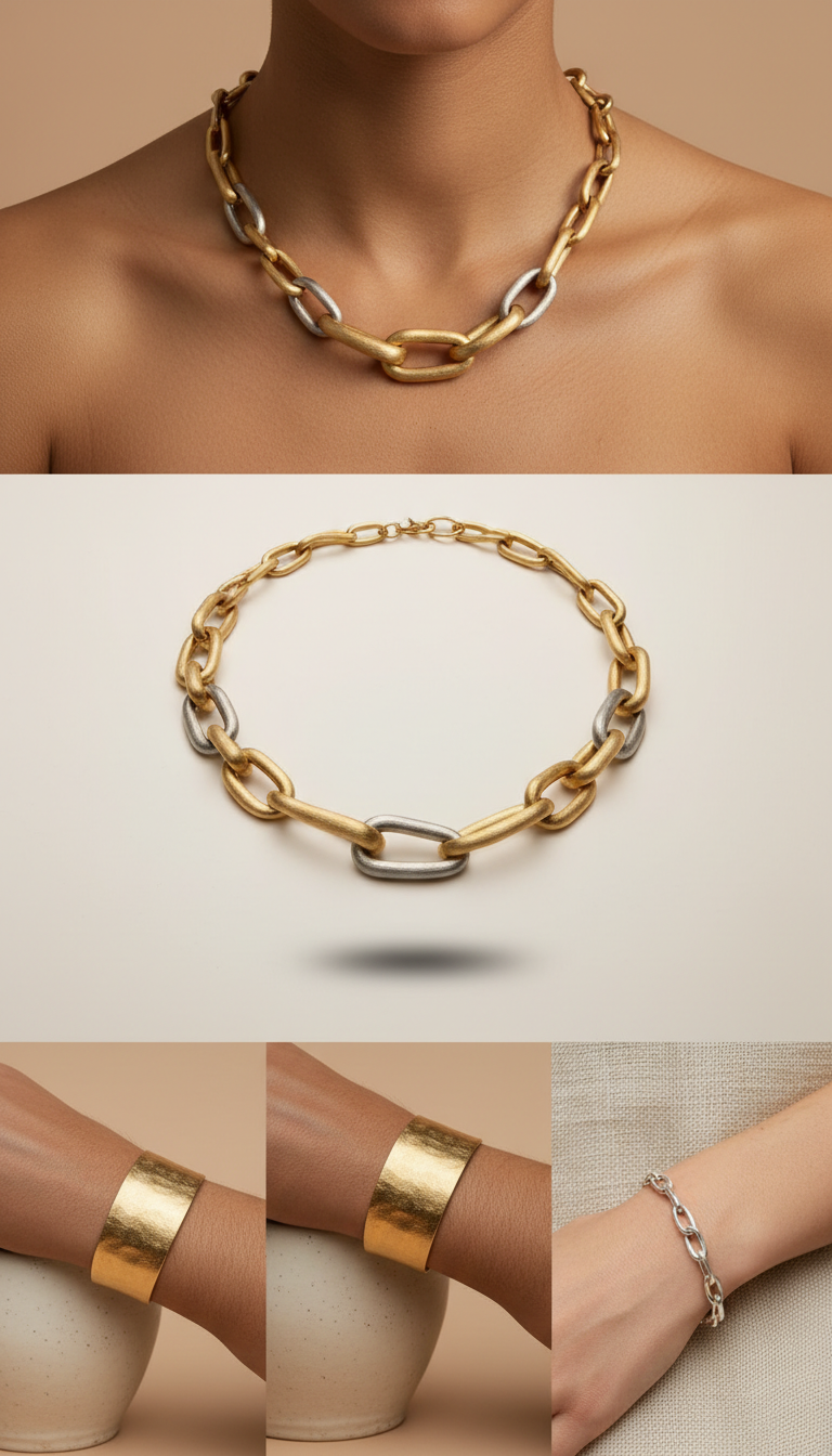 Sculpted Link Necklace in Gold