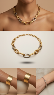Sculpted Link Necklace in Gold